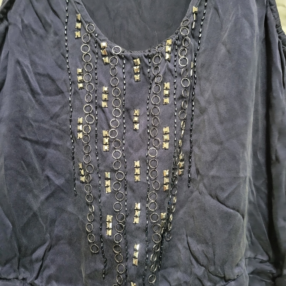 Forever 21 Navy Blue 100% Silk Tank Embellished Tie Waist - Picture 8 of 8